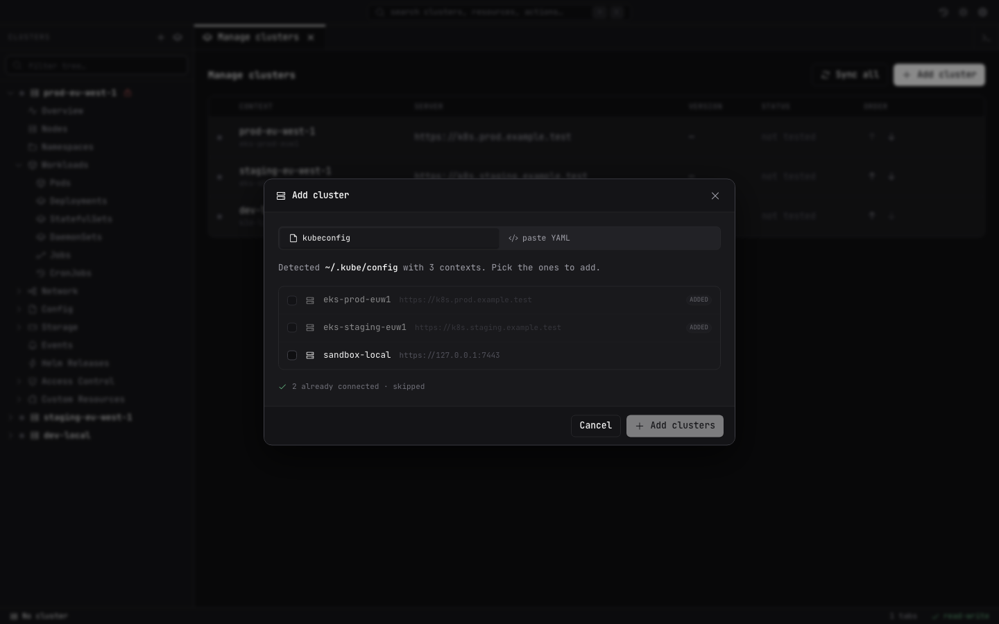 Lightship multi-cluster connection management interface